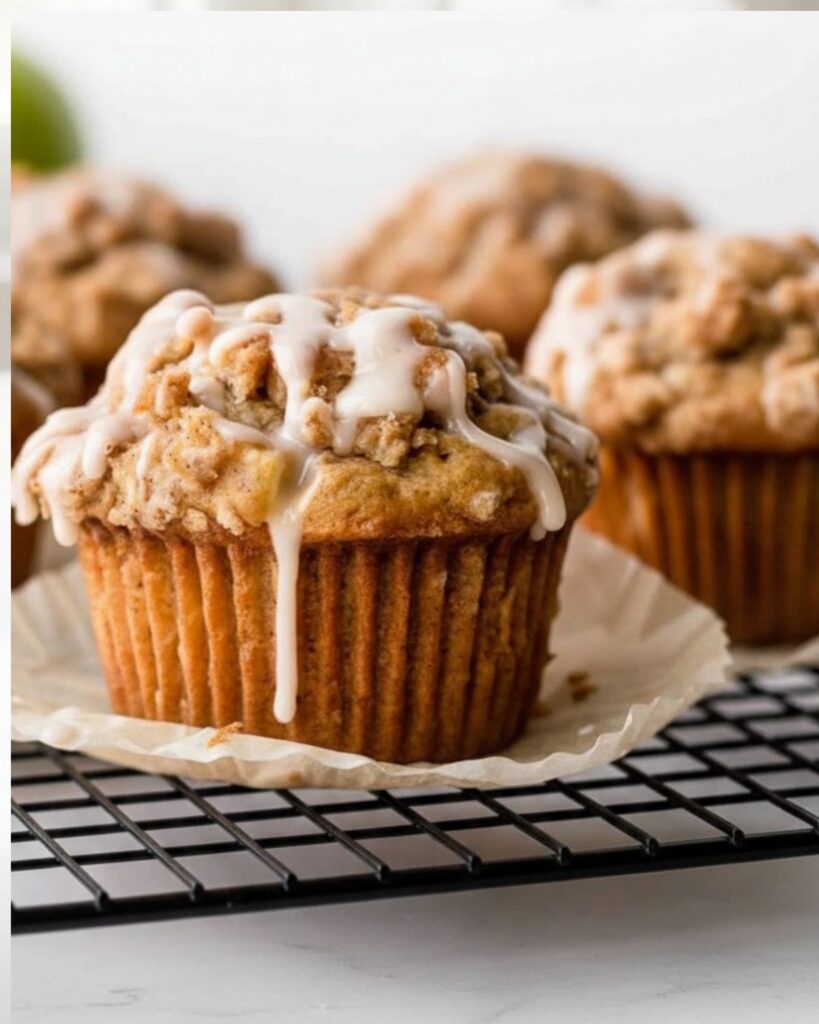 Homemade apple cinnamon muffins with visible apple chunks