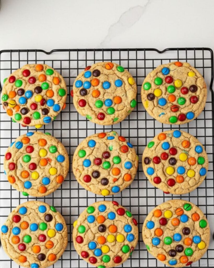 Homemade peanut butter cookies studded with crunchy M&M chocolates