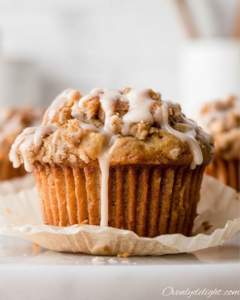 Apple cinnamon muffins drizzled with vanilla glaze