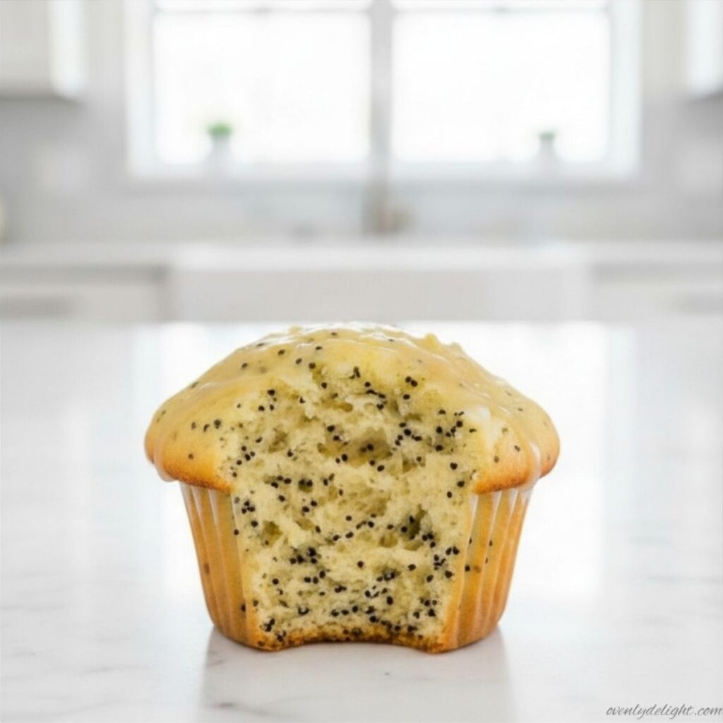 Bakery style lemon poppy seed muffins recipe with fresh lemon glaze, made from scratch