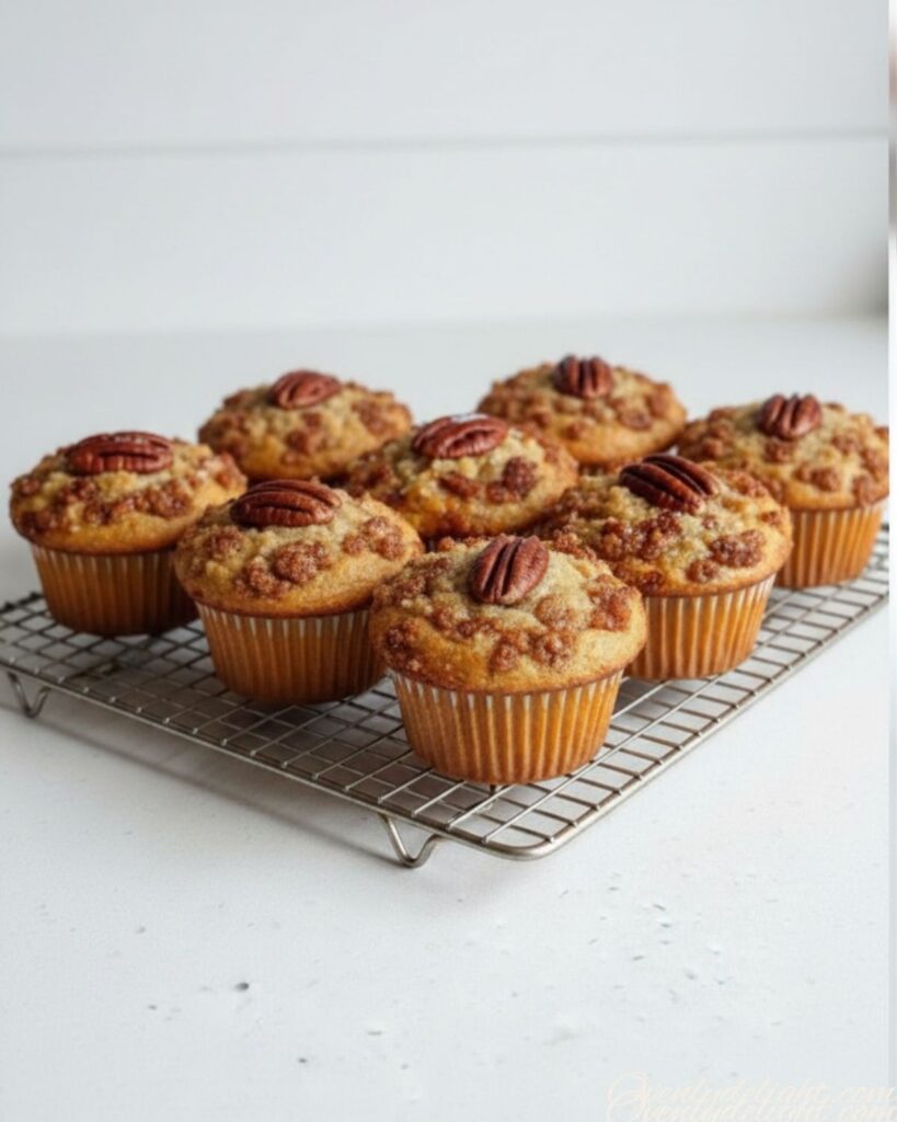 Bakery-style brown sugar pecan muffins with caramelized pecan topping