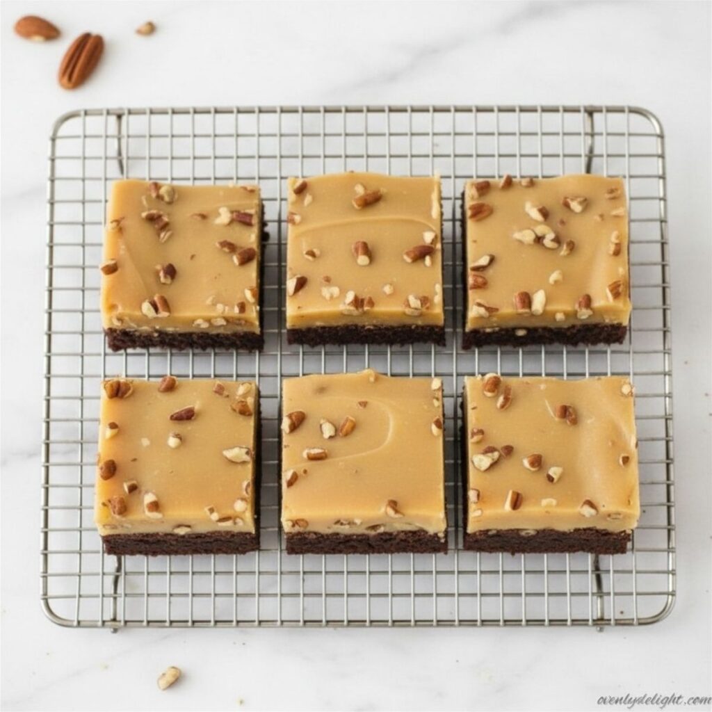 Chocolate brownies topped with crunchy toasted pecans.
