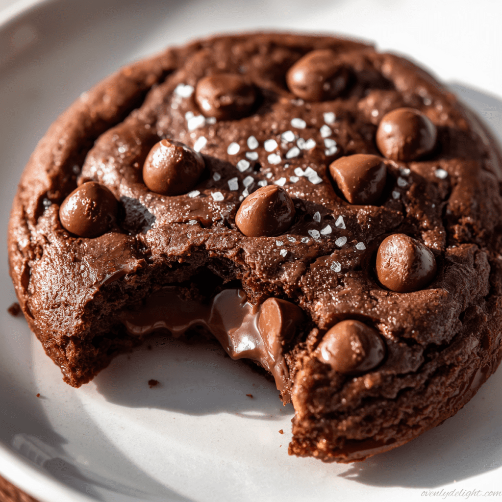 Chocolate cookies sprinkled with flaky sea salt for a bakery-style finish on a cooling rack