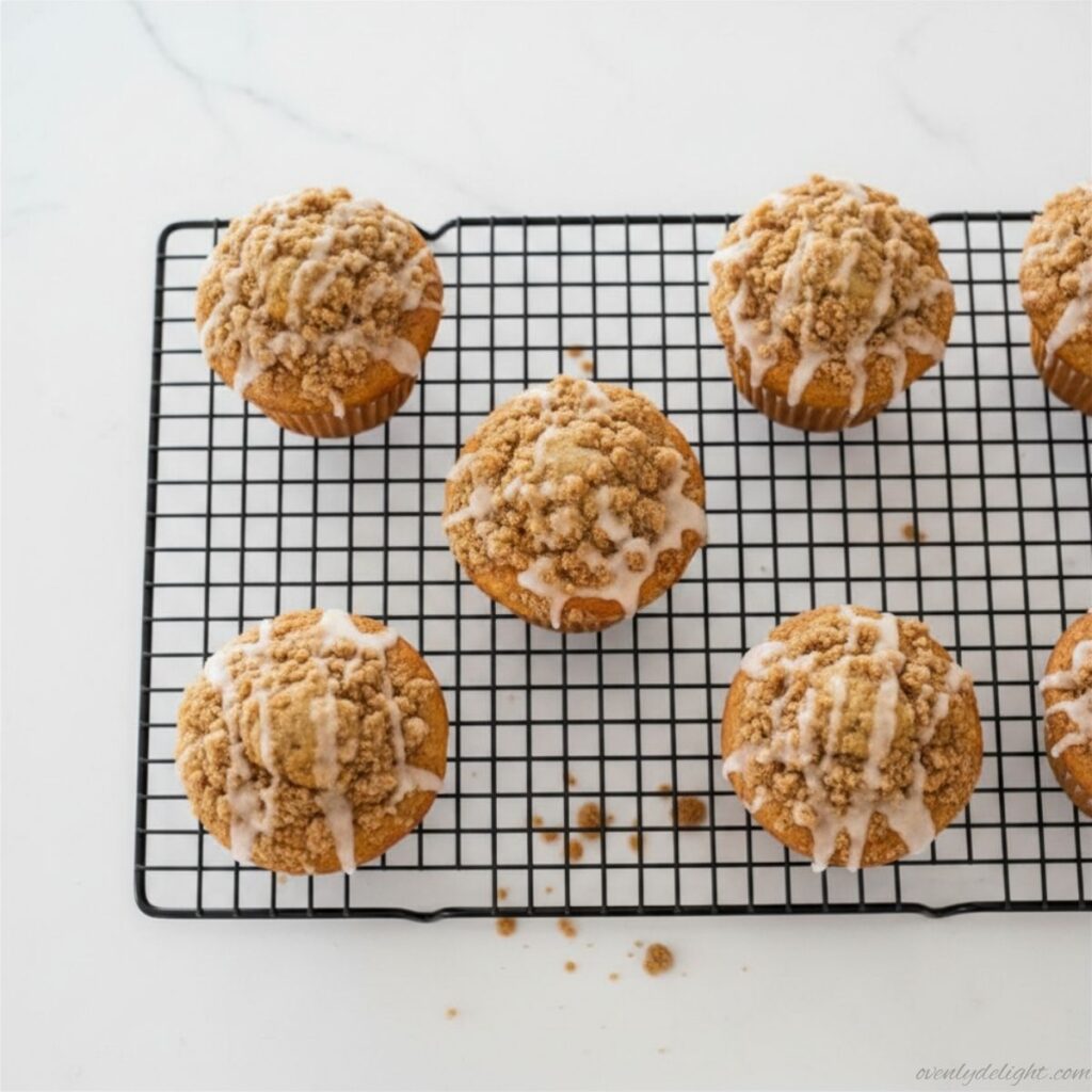 Cinnamon roll muffins arranged on a baking tray straight out of the oven.