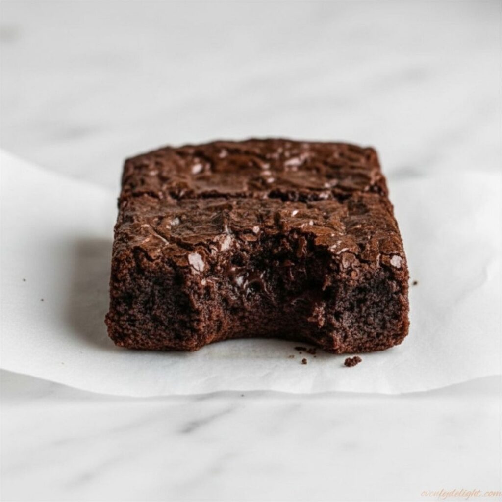 Close-up of rich chocolate brownies with chewy texture