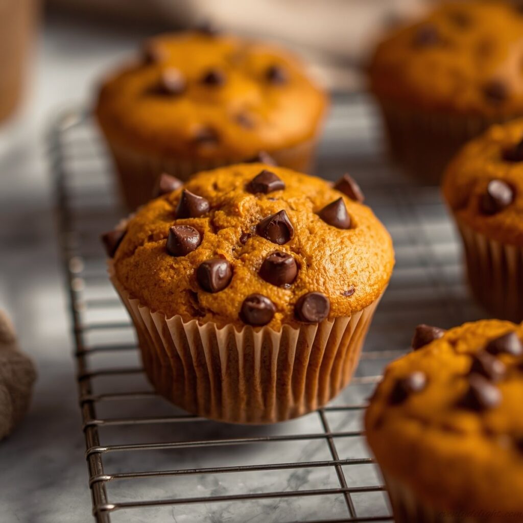 Easy homemade pumpkin chocolate chip muffins with warm fall spices.