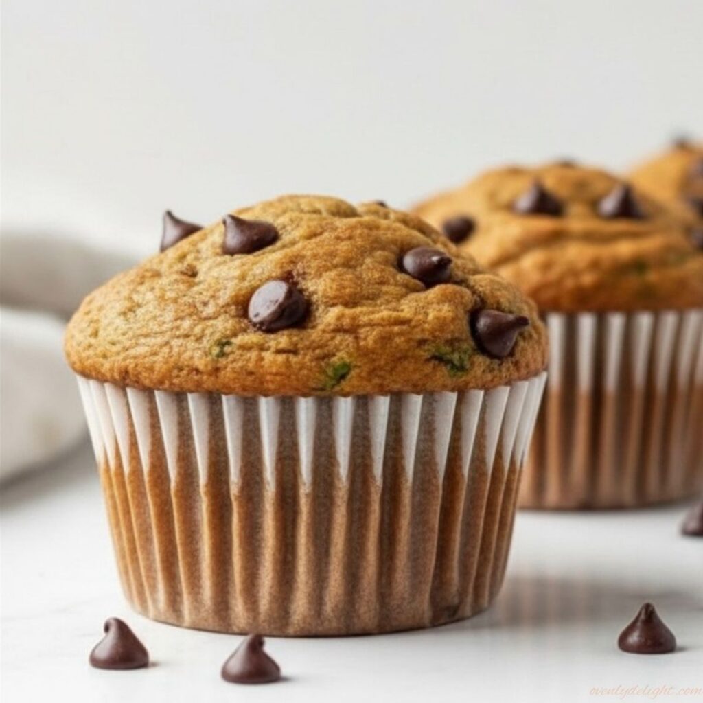 Easy zucchini chocolate chip muffins with gooey chocolate chips