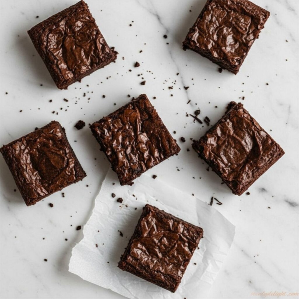 Fresh baked brownie squares with gooey center