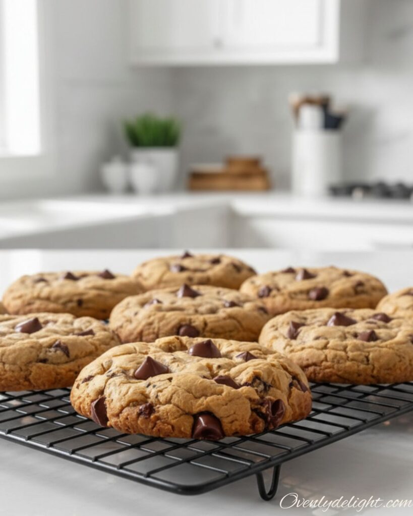 Freshly baked chewy banana cookies with banana and chocolate texture visible