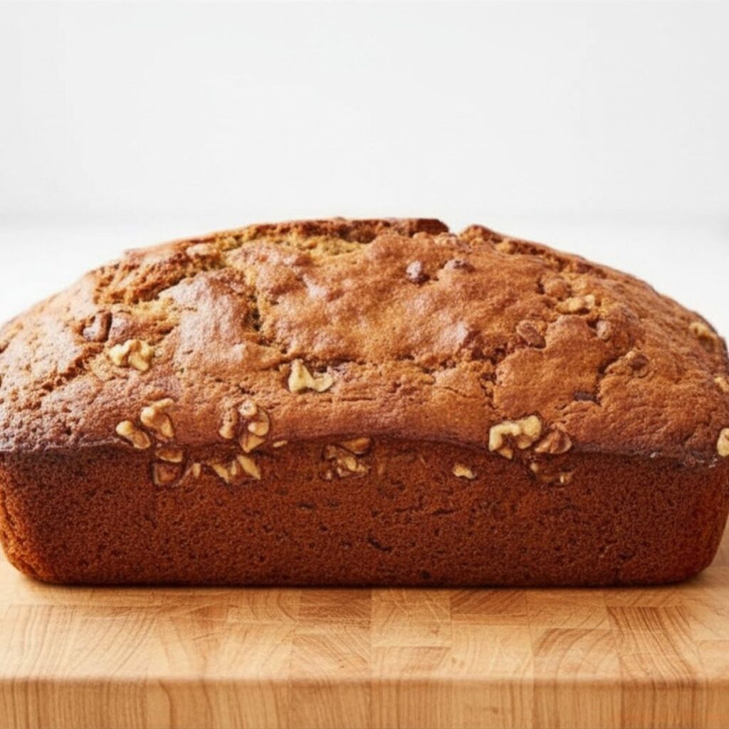 Freshly baked banana bread with a golden brown crust