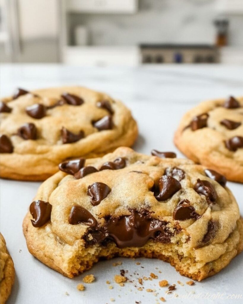 Soft and chewy homemade chocolate chip cookies with golden edges and chocolate chunks