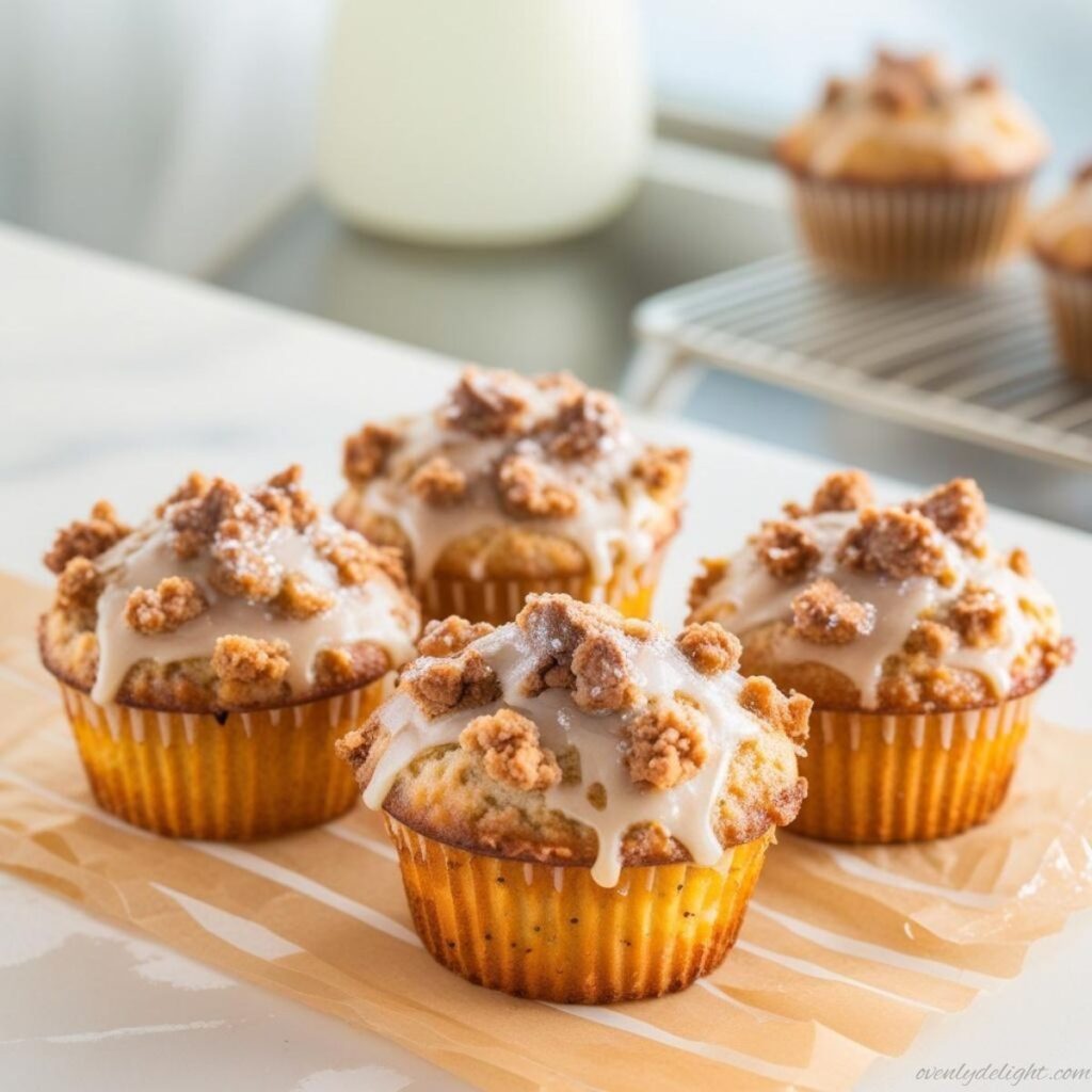 Freshly baked muffins with cinnamon streusel, perfect breakfast or coffee time treat
