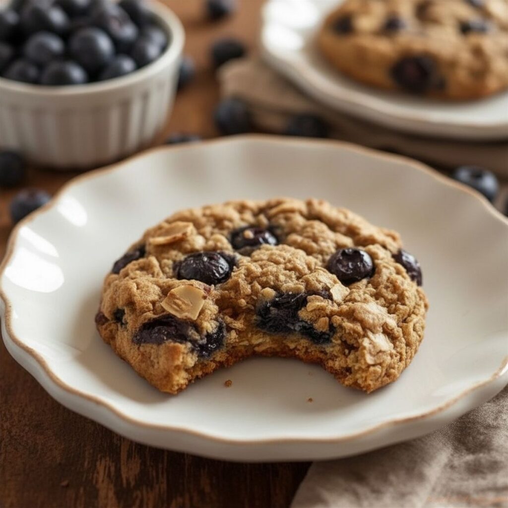 Golden brown Blueberry Oatmeal Cookies with soft centers and crisp edges.