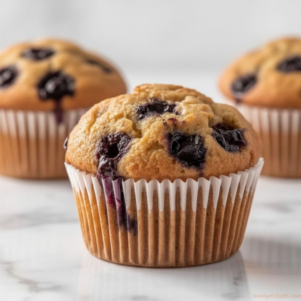 Homemade Banana Blueberry Muffins with fresh blueberries.