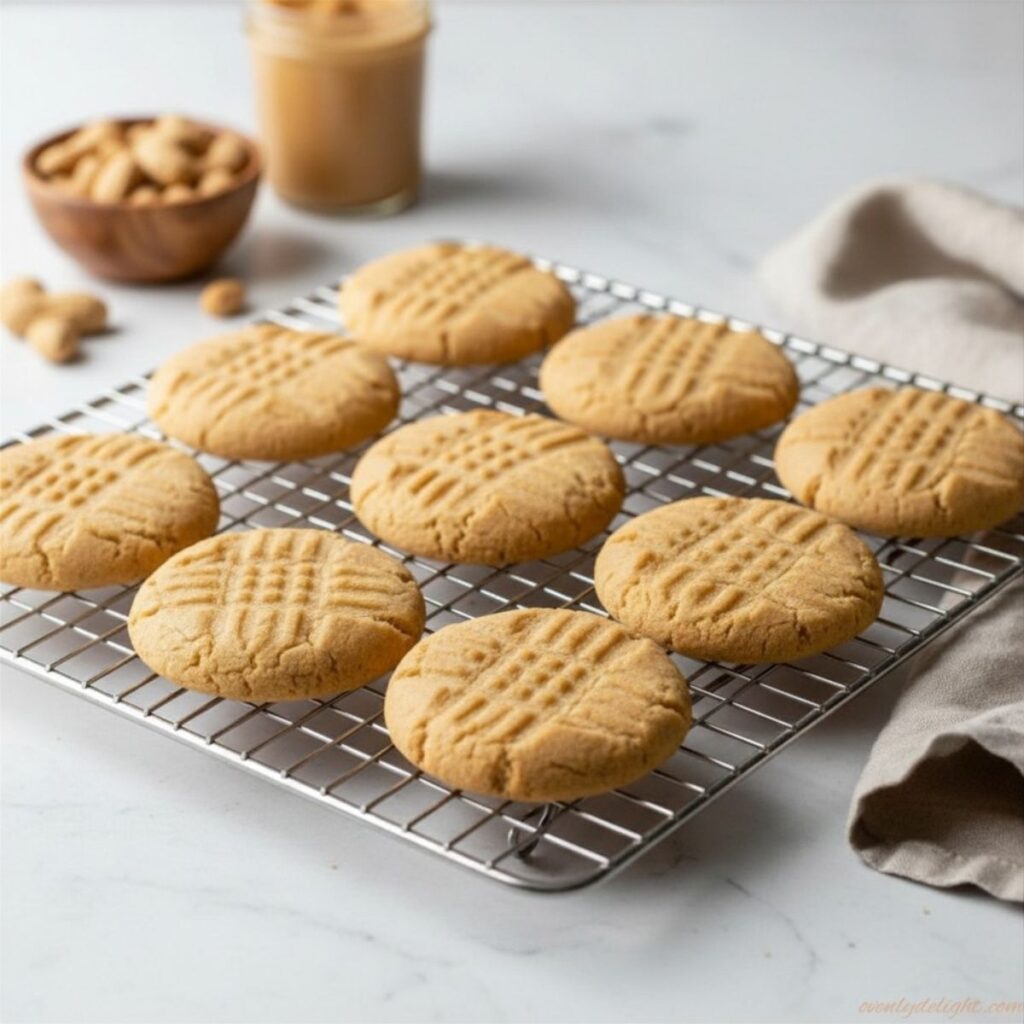Homemade peanut butter cookies with golden edges and sugar coating