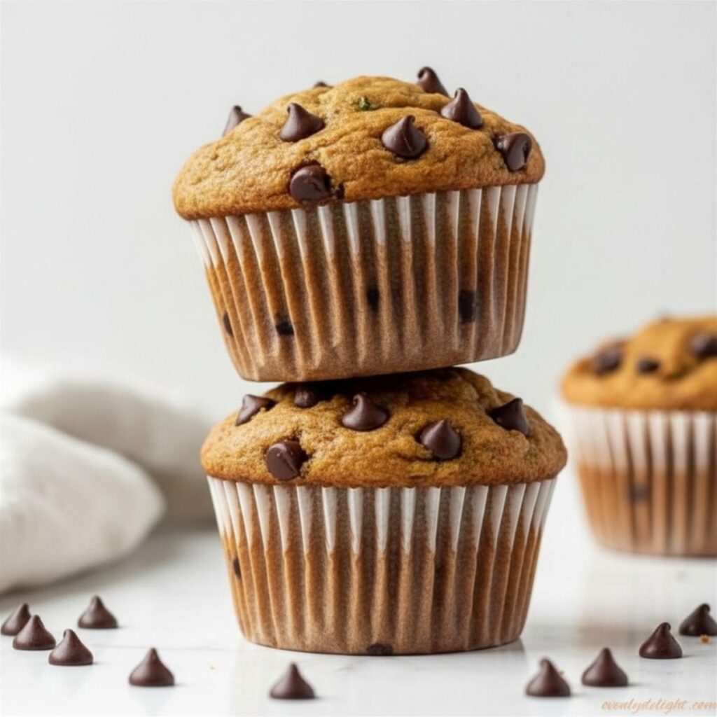 Homemade zucchini chocolate chip muffins made with fresh zucchini