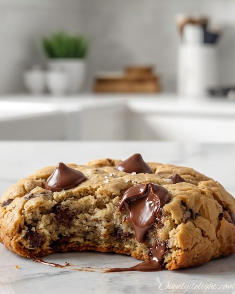 Close-up of banana chocolate chip cookies with soft centers and crispy edges