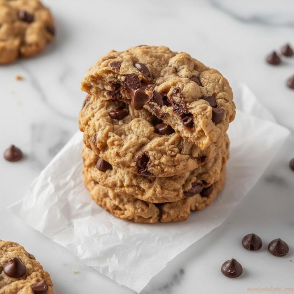 Soft and chewy peanut butter oatmeal chocolate chip cookies with chocolate chips