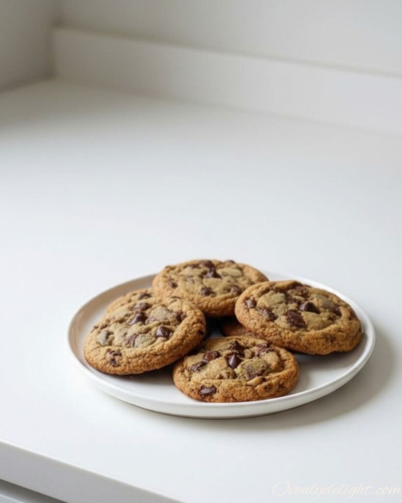 Bakery-style sourdough discard chocolate chip cookies on a cooling rack