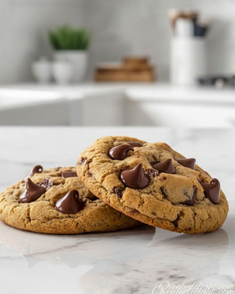 Bakery-style banana chocolate chip cookies stacked on plate