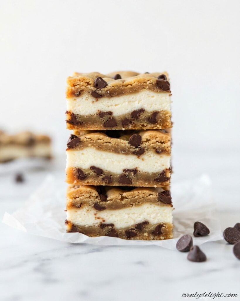 Chocolate Chip Cheesecake Bars with creamy cheesecake filling, chocolate chips, and buttery graham cracker crust