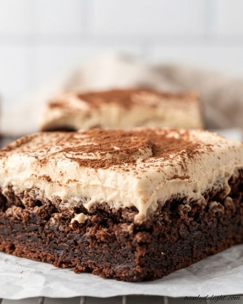 Chocolate mocha brownies with smooth coffee buttercream frosting