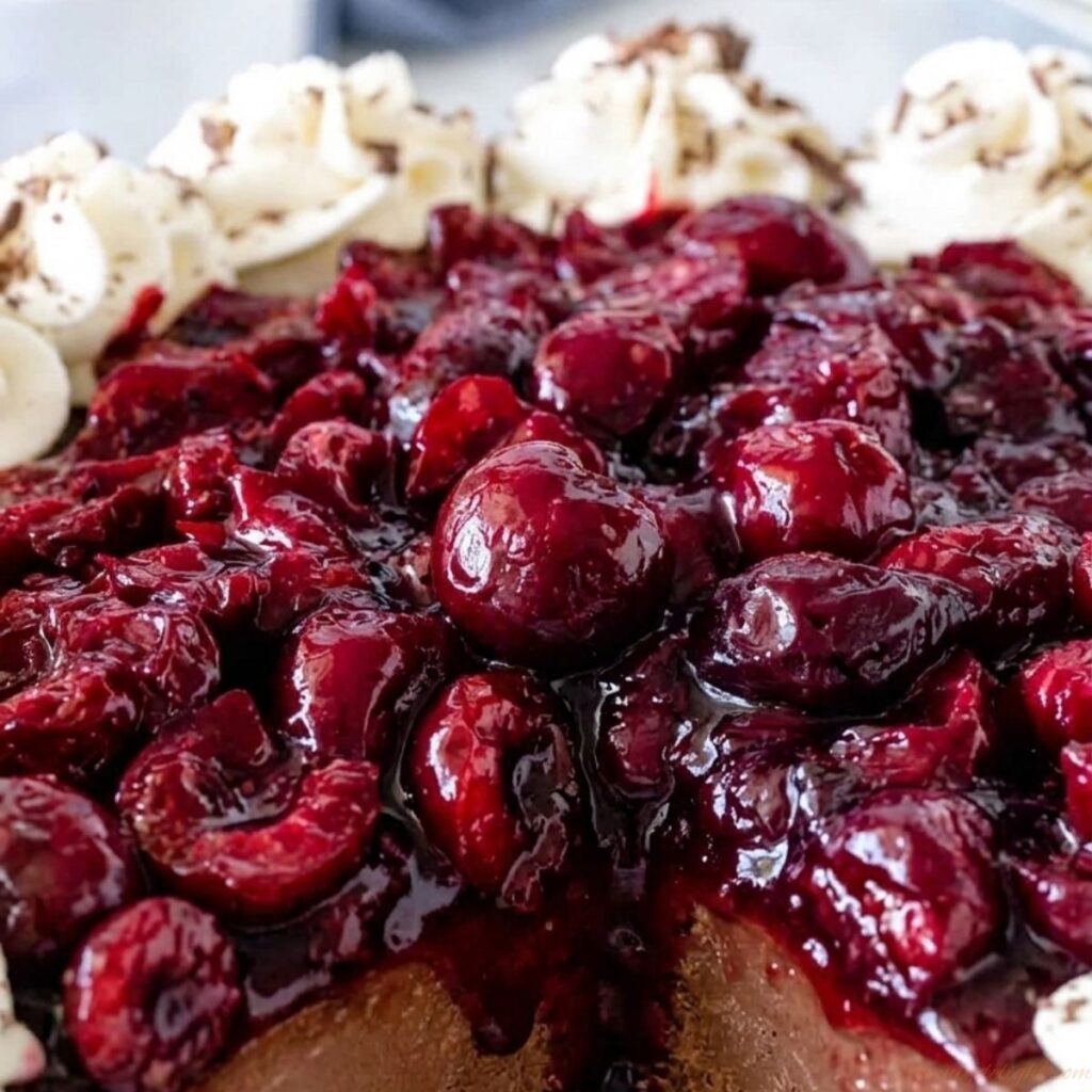 Creamy Black Forest cheesecake with homemade cherry topping