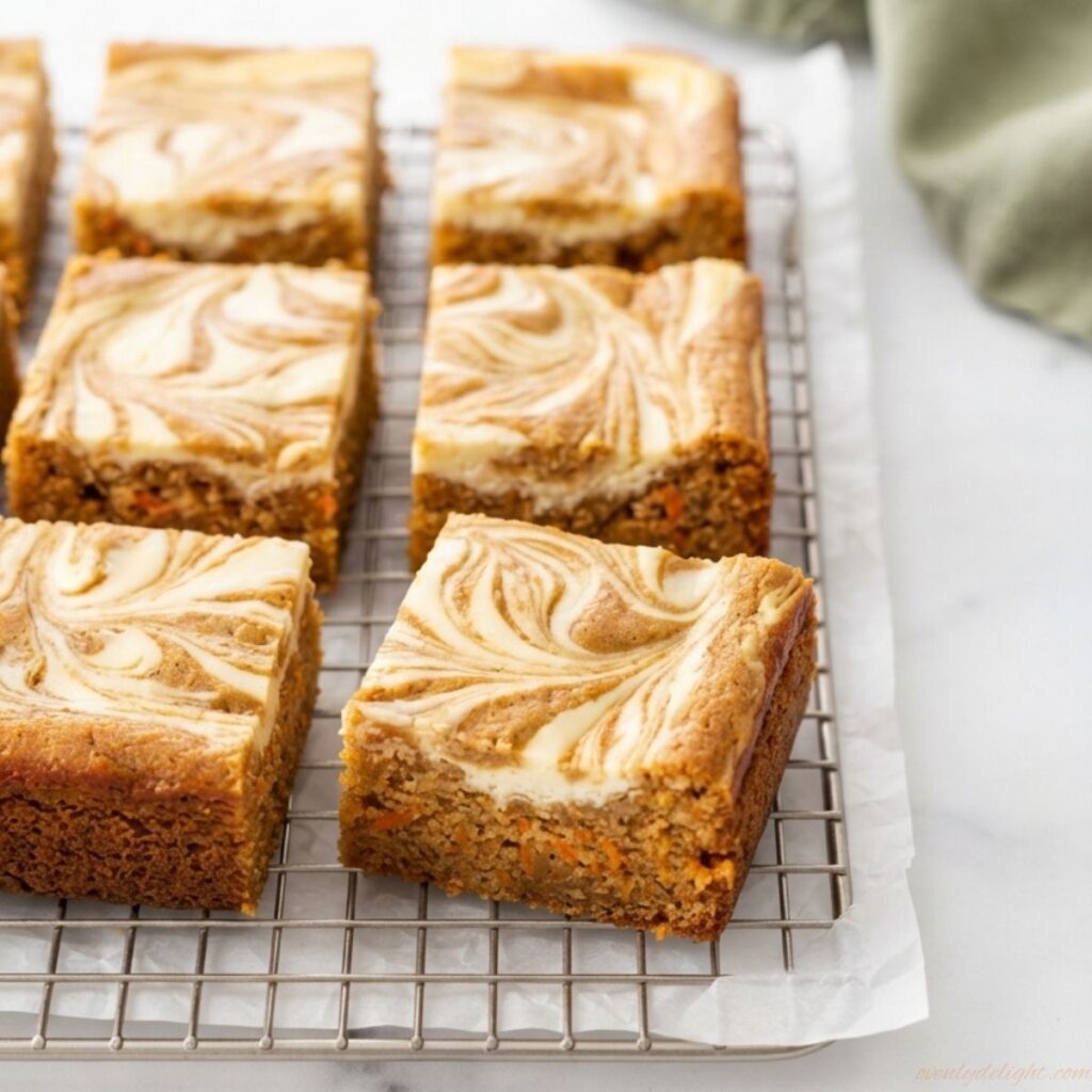 Easy Carrot Cake Cheesecake Bars featuring a smooth cheesecake layer over flavorful carrot cake with warm spices.