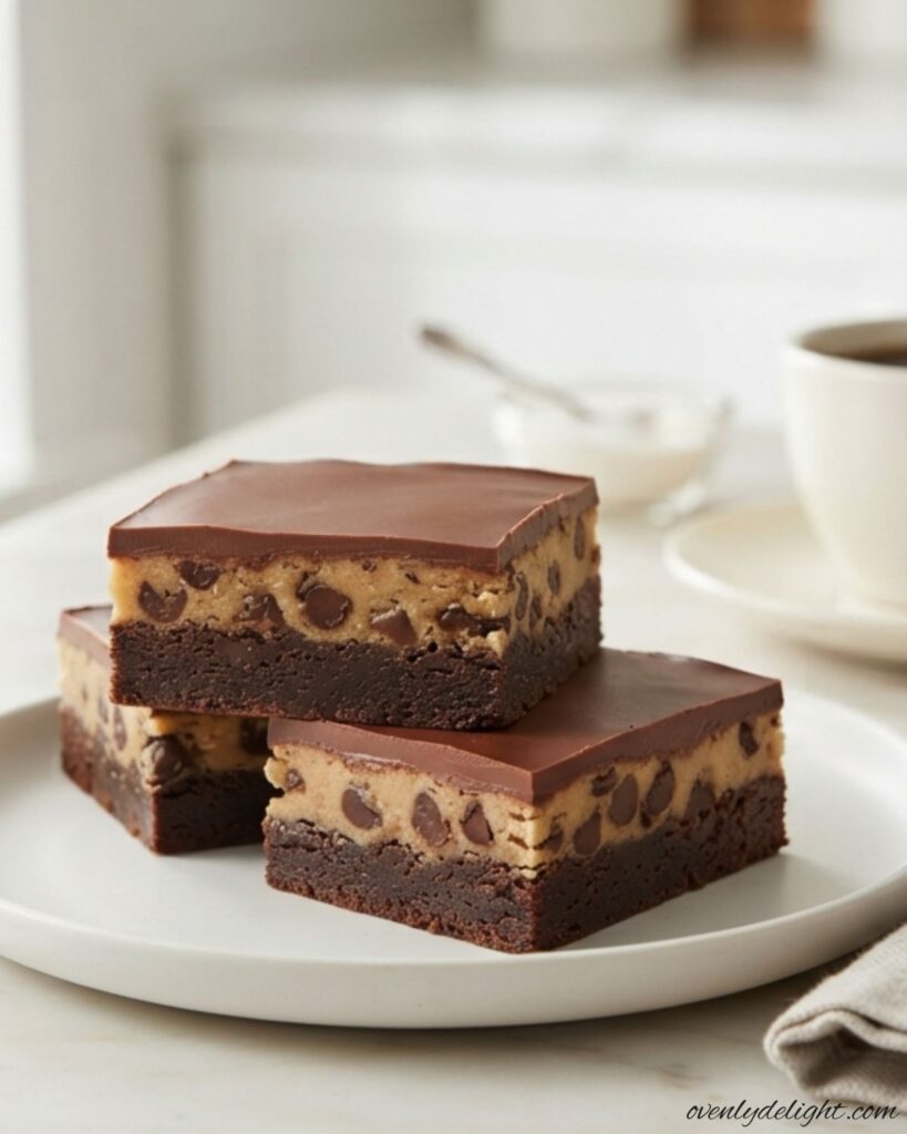 Easy Cookie Dough Brownies recipe with chewy brownie base and cookie dough topping