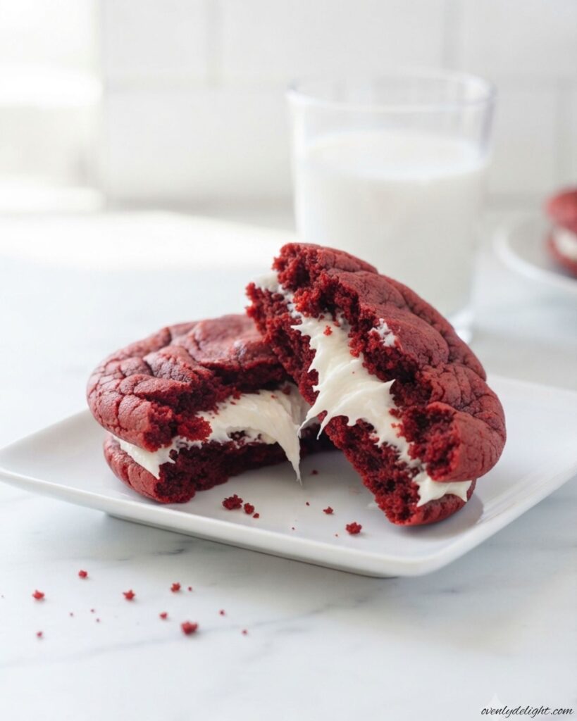 Easy Red Velvet Sandwich Cookies made with tangy cream cheese frosting