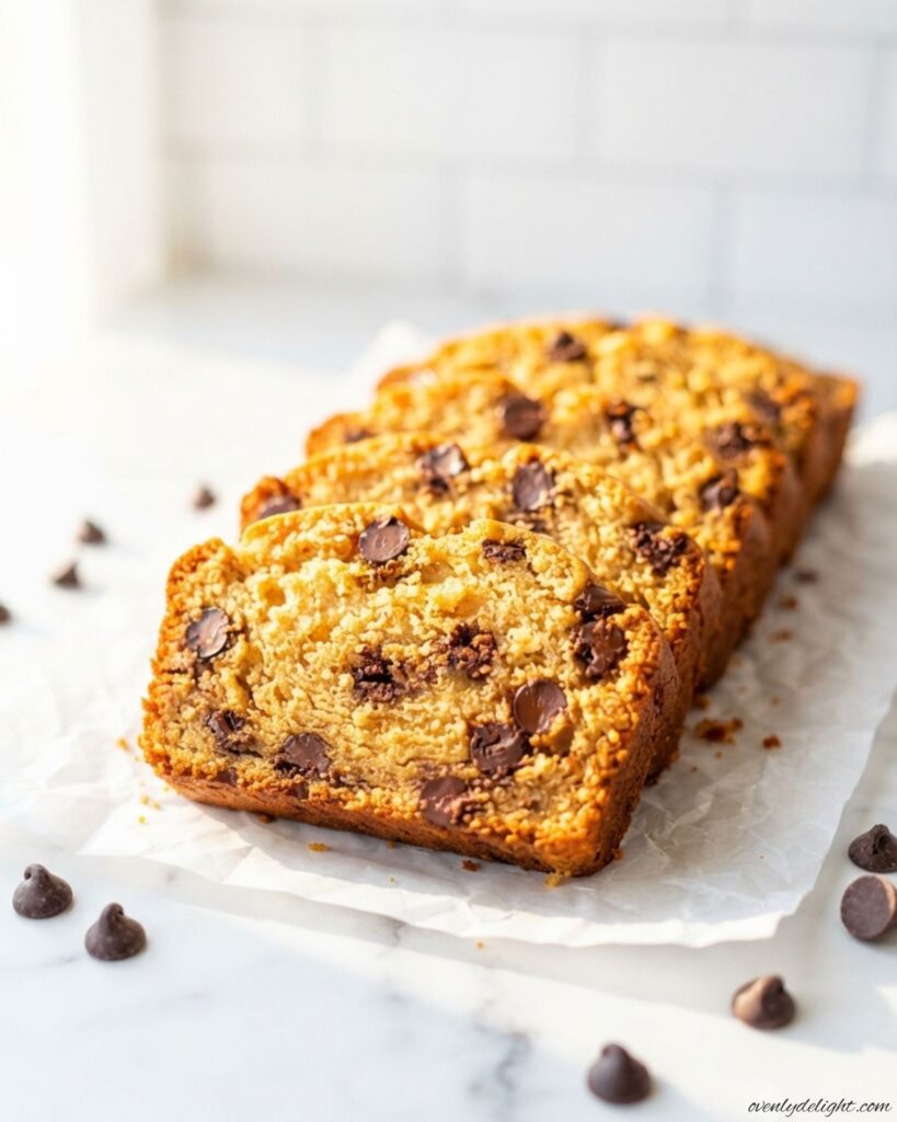 Easy peanut butter chocolate chip bread recipe with a moist texture and sweet chocolate chips