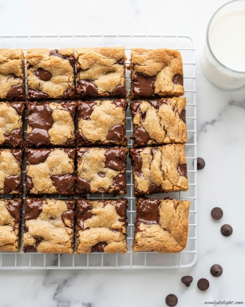 Freshly baked brown butter chocolate chunk blondies with crisp edges and soft centers