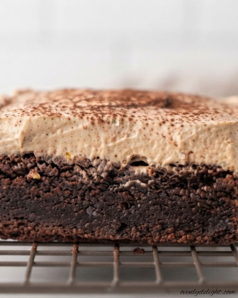 Fudgy chocolate coffee brownies on a serving plate