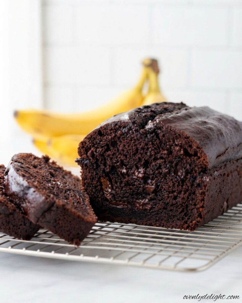 Homemade Double Chocolate Banana Bread made with ripe bananas and cocoa