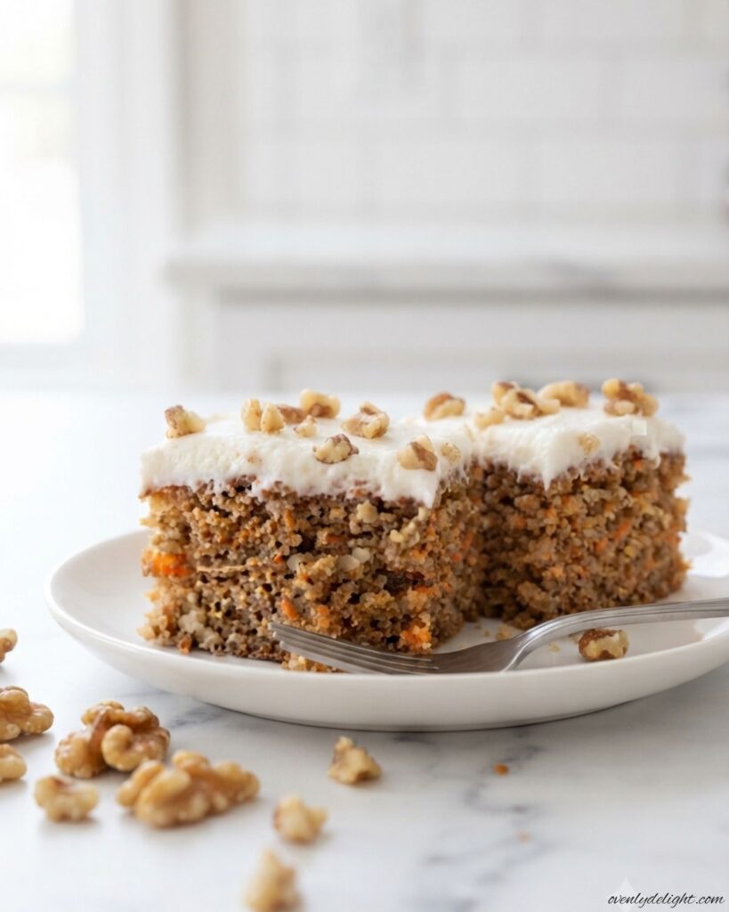 Homemade Moist Carrot Cake featuring soft layers, warm spices, and smooth cream cheese frosting.