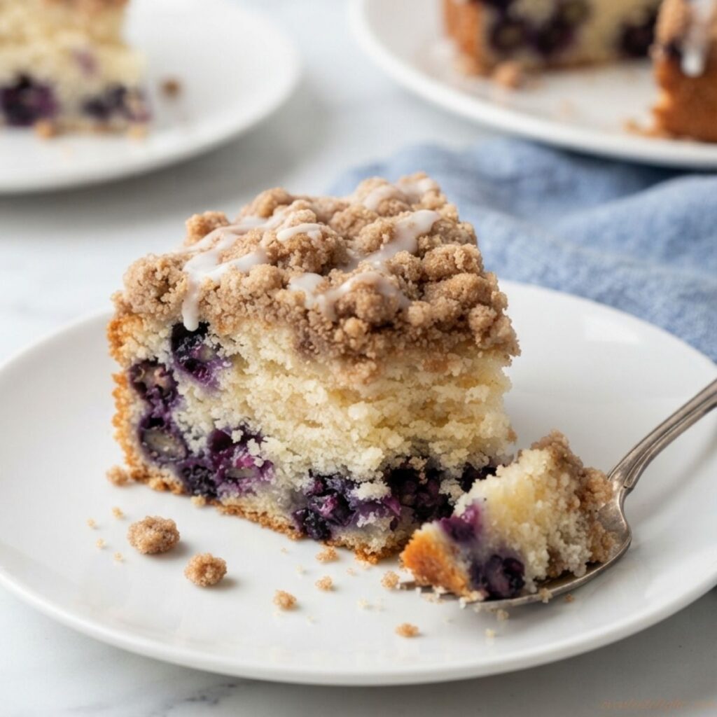 Homemade blueberry coffee cake with buttery streusel topping