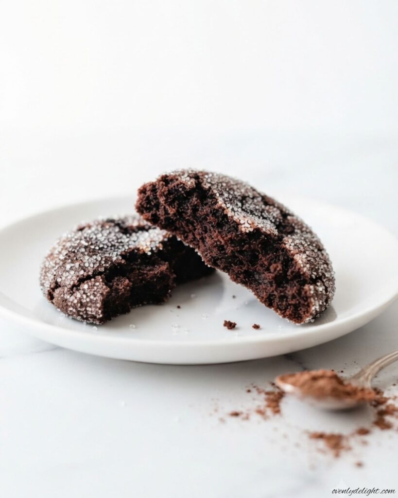 Homemade chocolate sugar cookies with rich cocoa flavor and a soft, fudgy texture