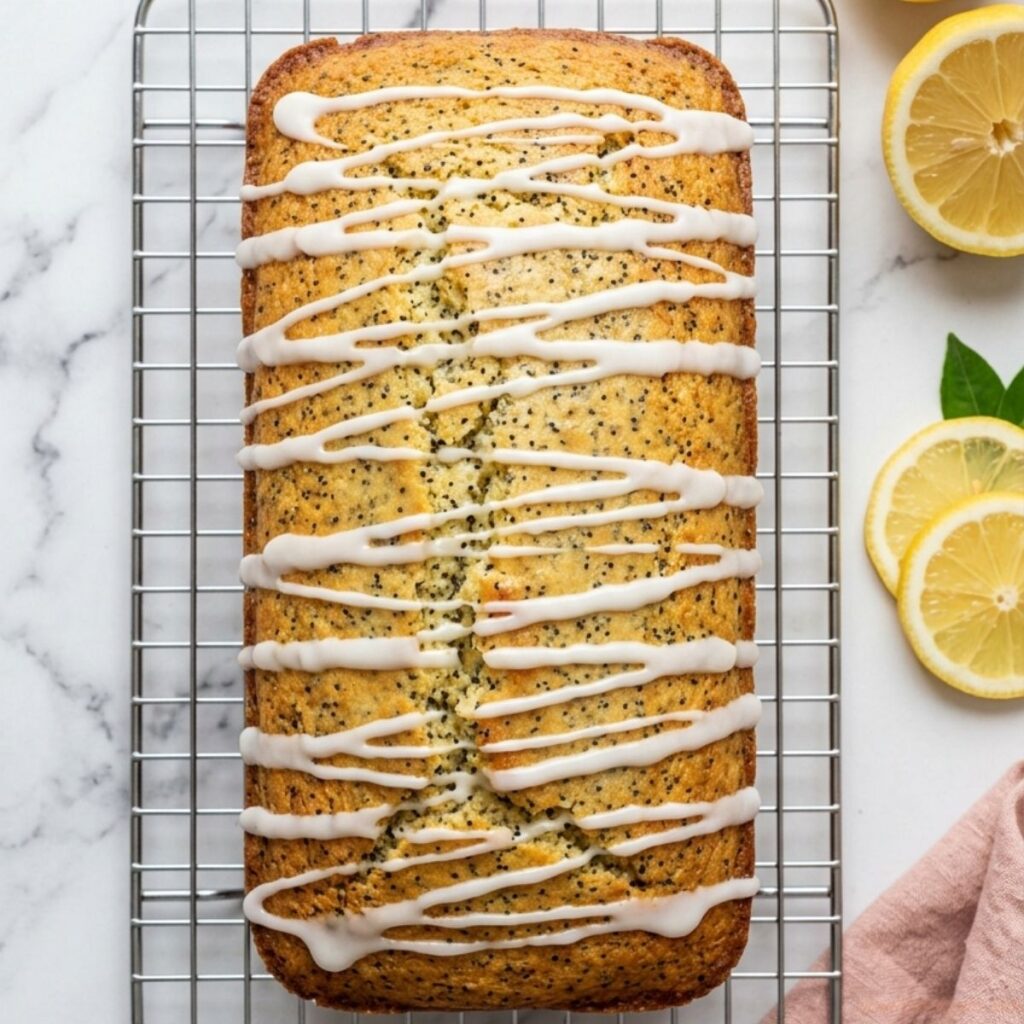 Homemade lemon poppy seed bread with a soft crumb and sweet lemon glaze.
