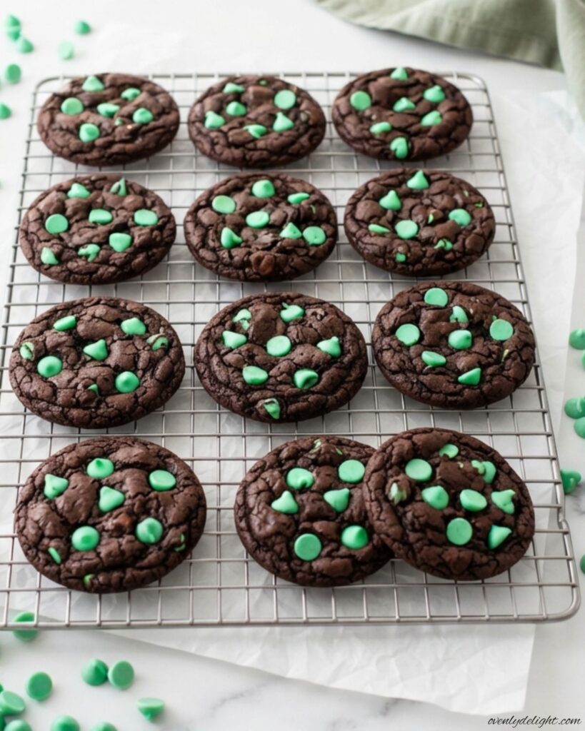 Homemade mint chip chocolate cookies with chewy texture and refreshing mint chocolate chips