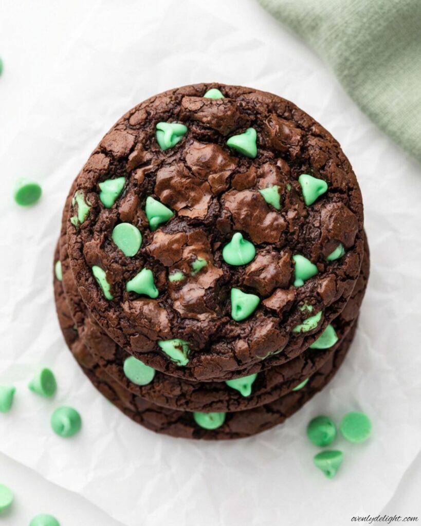 Mint Chip Chocolate Cookies with soft centers, rich cocoa flavor, and melty mint chocolate chips