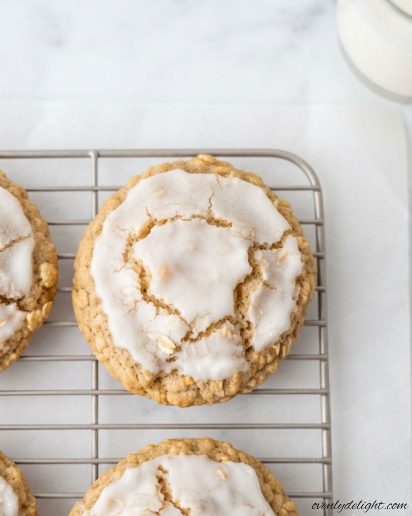 Soft Iced Oatmeal Cookies topped with sweet vanilla glaze
