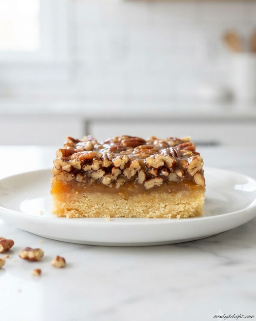 Soft and chewy maple pecan bars with a crisp shortbread base and caramel-like maple flavor.