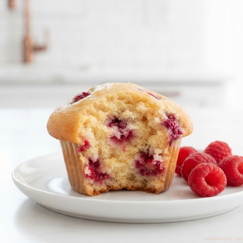 Soft and fluffy raspberry muffins made with fresh raspberries and lemon zest