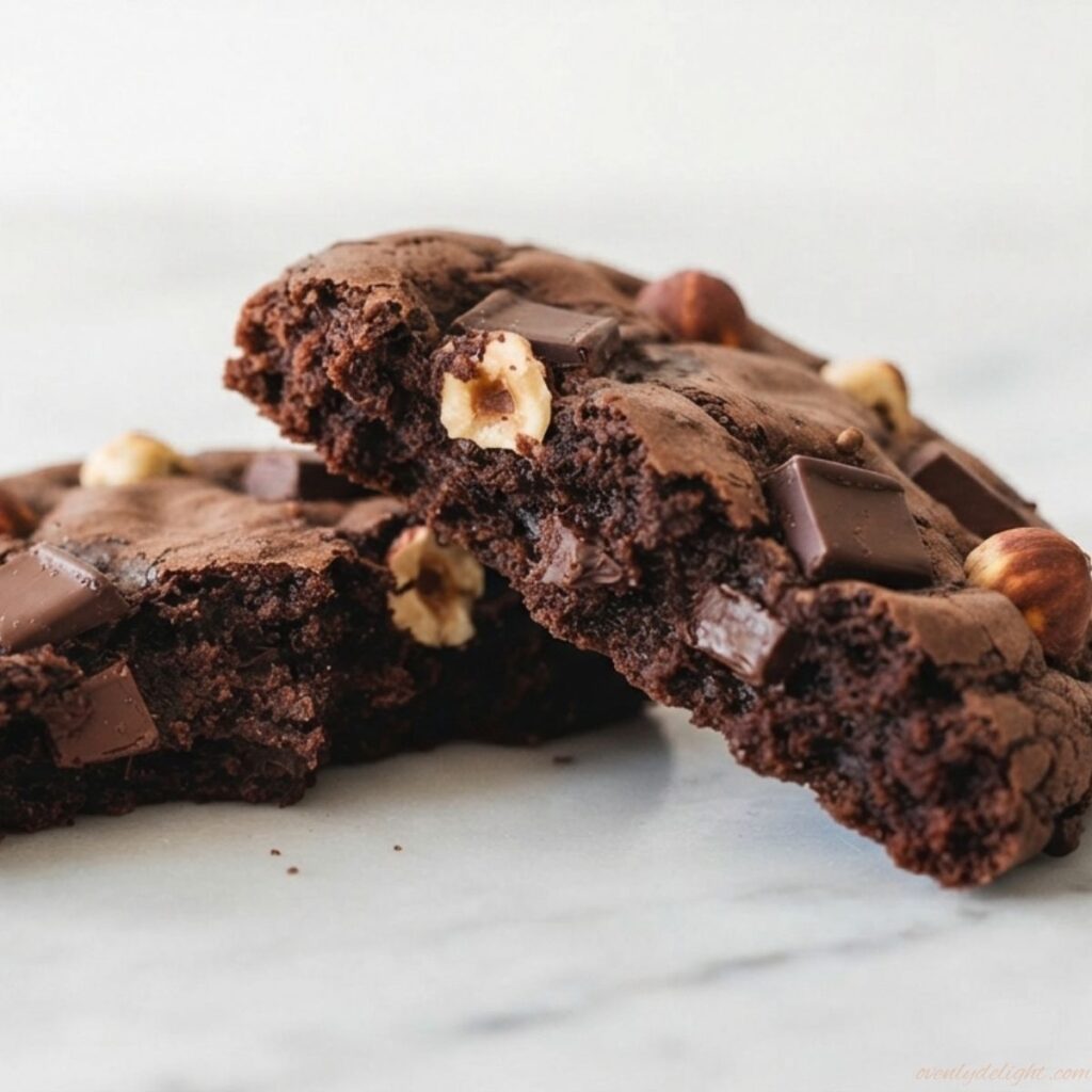 Stack of soft Nutella chocolate chip cookies with gooey centers
