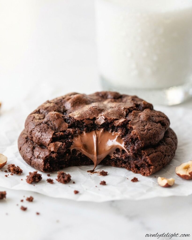 Thick and chewy chocolate cookies filled with creamy Nutella and baked until perfectly soft