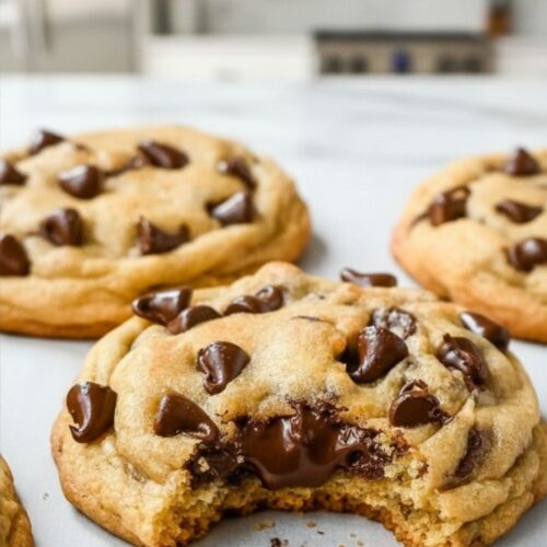 Soft and chewy homemade chocolate chip cookies with golden edges and chocolate chunks