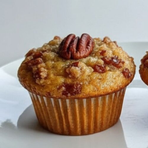 Freshly baked pecan pie muffins with golden brown tops and pecans