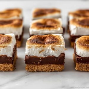 S’mores fudge bars toasted under broiler until golden brown peaks