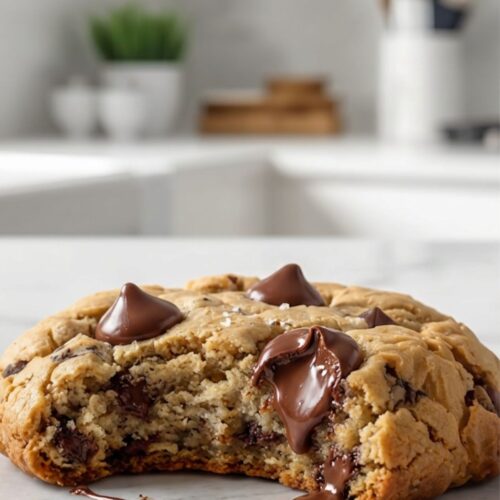 Close-up of banana chocolate chip cookies with soft centers and crispy edges