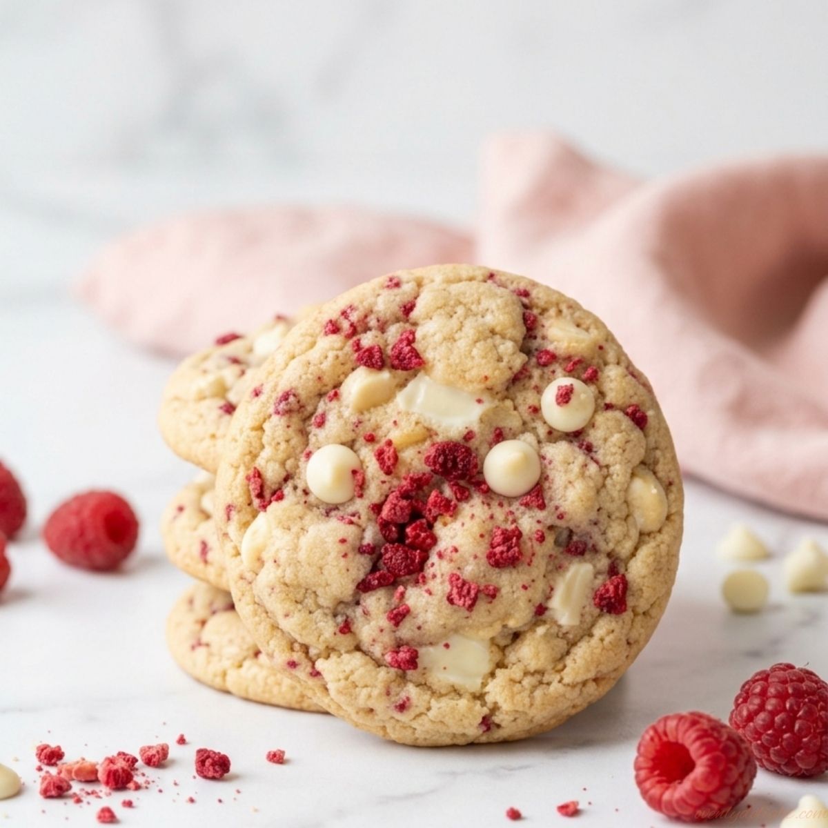 Easy homemade white chocolate raspberry cookies ready to serve